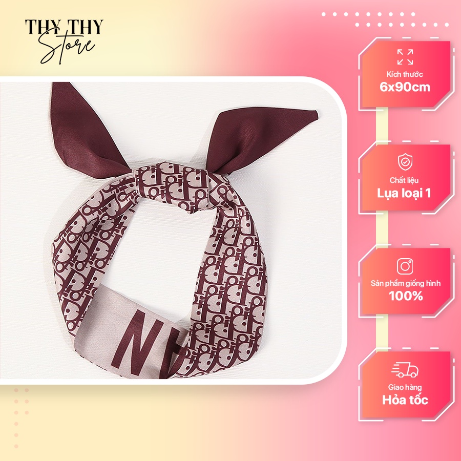 KHĂN LỤA QUÀNG CỔ BẢN NHỎ HIỆU xanh dương chữ- SANG TRỌNG- KHĂN THYTHY STORE- BANDANA 6x90cm