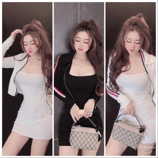 Set 2 món đầm body kèm áo khoác ngoài - kèm hình thật