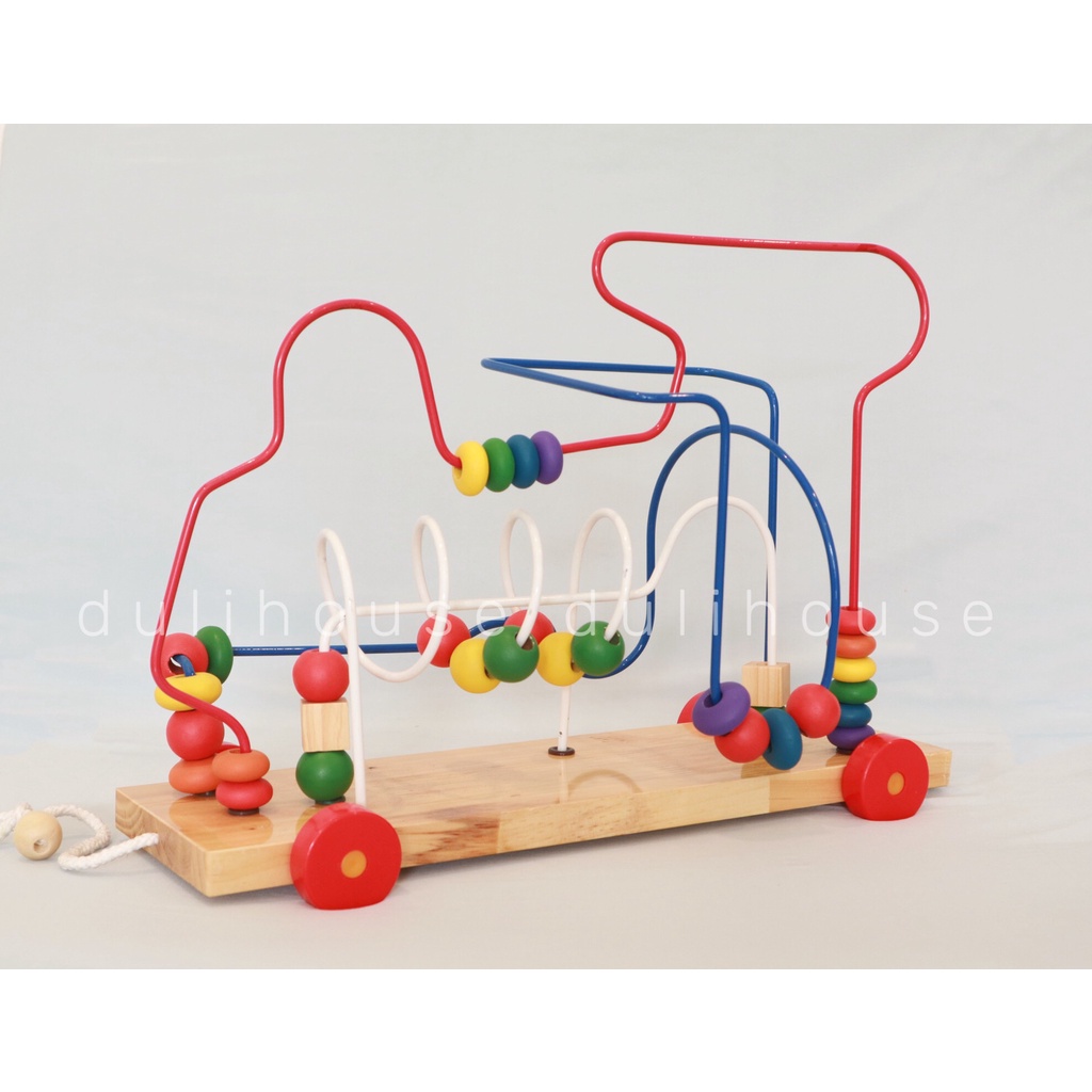Đồ chơi Gỗ xe luồn hạt loại lớn - Giúp bé làm quen màu sắc cơ bản, phát triển tư duy sáng tạo, tăng cường vận động