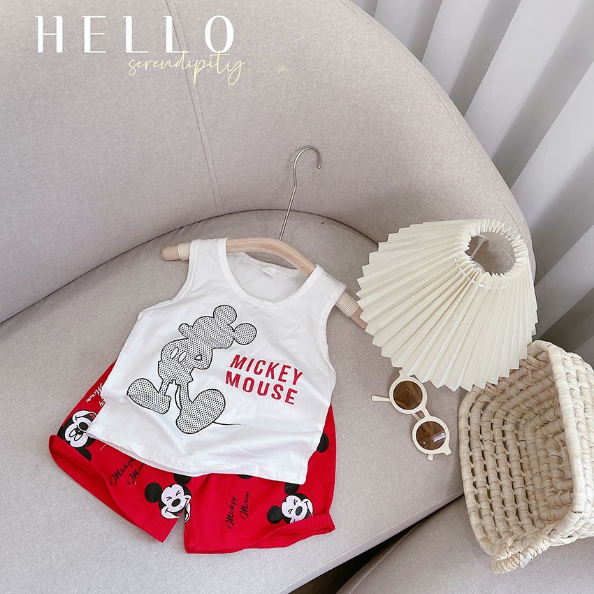 Bộ Quần Áo Trẻ Em 3 Lỗ In Hình Micky TUNES Vải Cotton Tàu Dễ Thương Cho Bé Từ 7-19kg Mã BL34