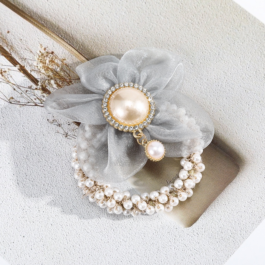 Dây buộc tóc bằng vải lưới co giãn đính hoa ngọc trai nhân tạo thời trang hàn quốc cho nữ