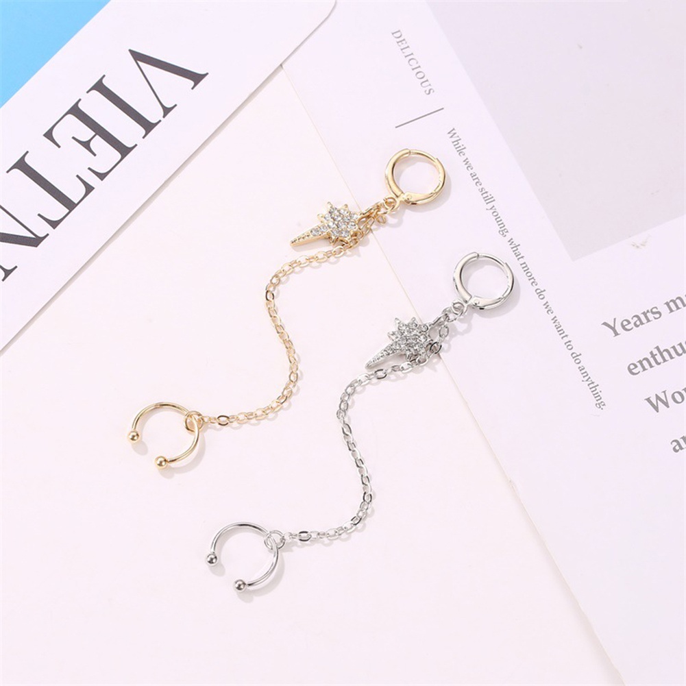 Khuyên Xỏ Gắn Vành Tai Mặt Đính Đá Thả Sợi Dài Lấp Lánh Cho Nữ