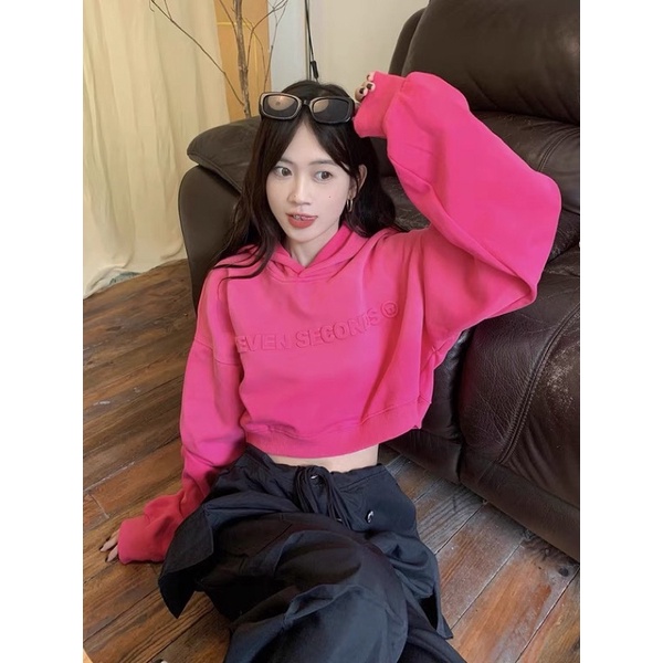 Áo hoodie chữ màu hồng, Áo hoodie phong cách Hàn Quốc