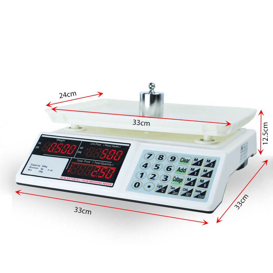 Cân tính tiền bán hàng Nhật Bản 2 mặt màn hình 30Kg - LED đỏ - Dùng tại chợ, siêu thị