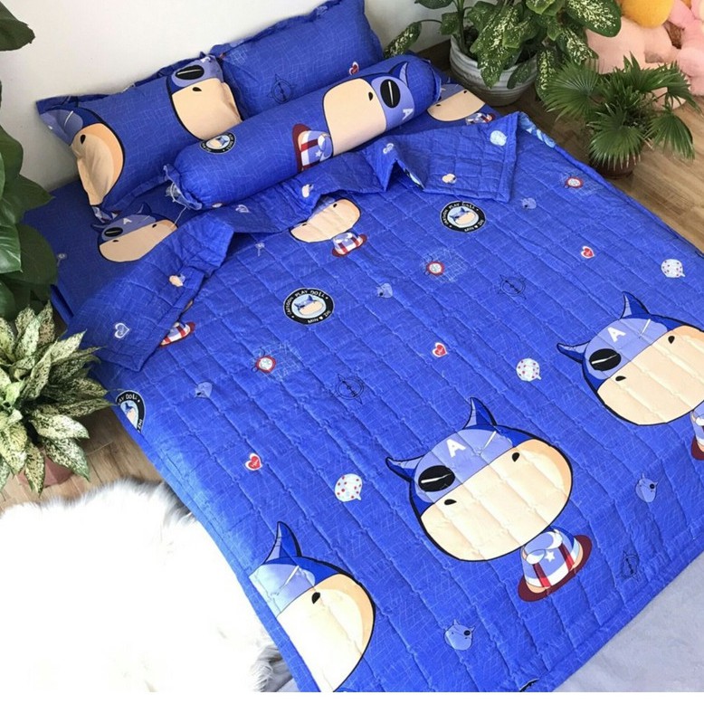 Set 5 món chăn hè ga chun poly cotton (chăn, ga, gối, vỏ ôm)