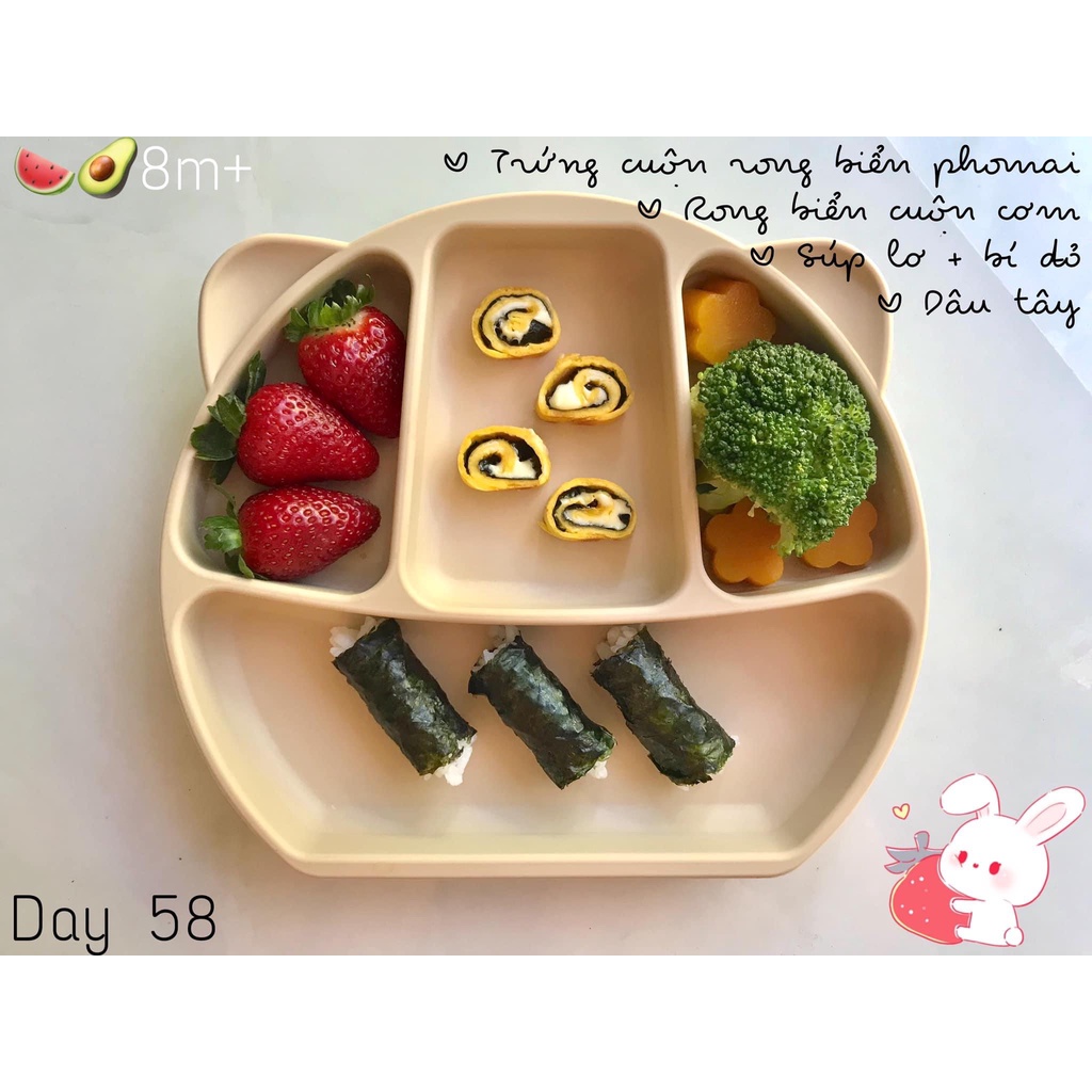 Khay gấu silicon 4 ngăn cho bé ăn dặm mẫu mới 14 màu xinh xắn