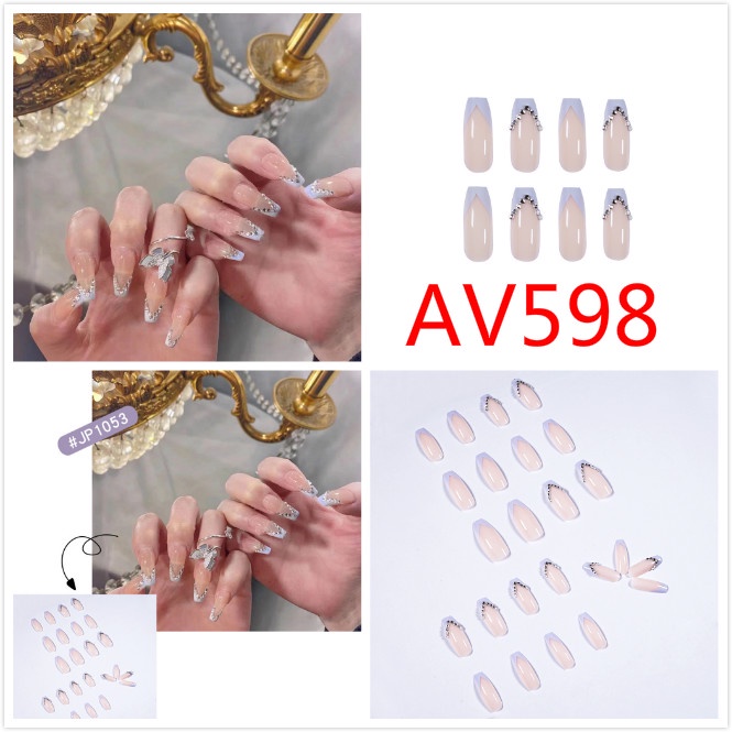 [Hàng mới về] Bộ 24 móng tay giả 3D họa tiết tùy chọn chống thấm nước có thể gắn vào tháo ra kèm keo dán