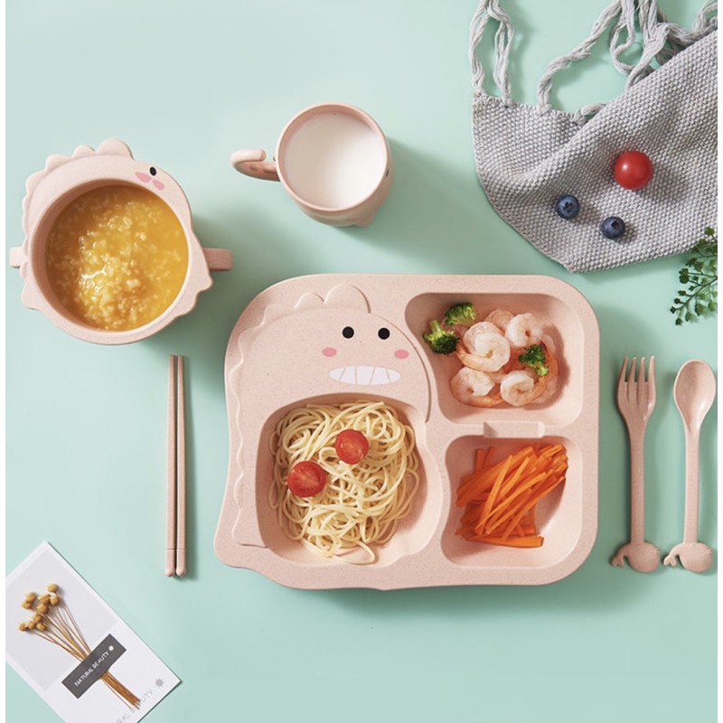 Set dĩa ăn dặm rơm lúa mì cho bé đủ màu