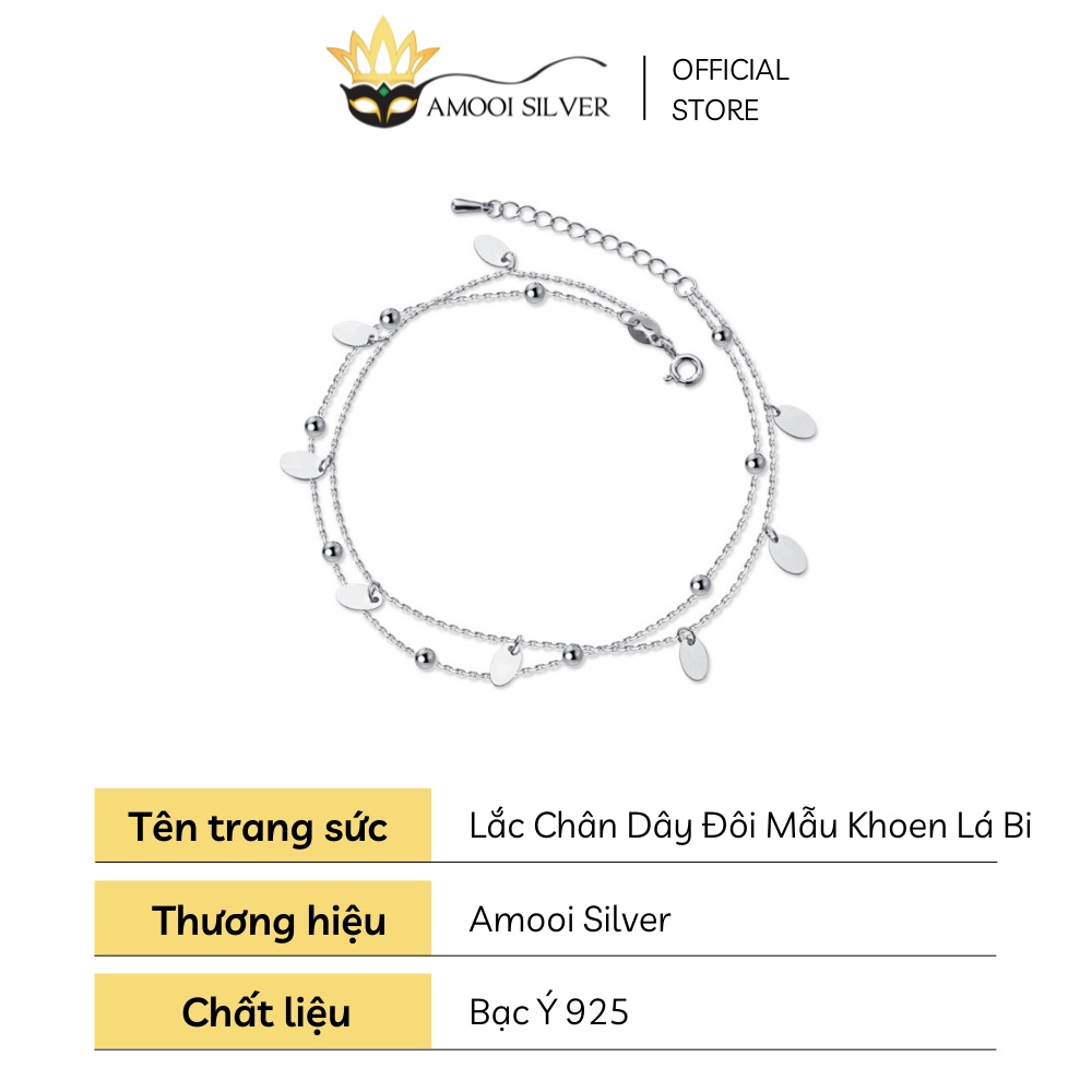 Lắc Chân Bạc S925 Dây Đôi Mẫu Khoen Lá Bi - Amooi Silver AC36