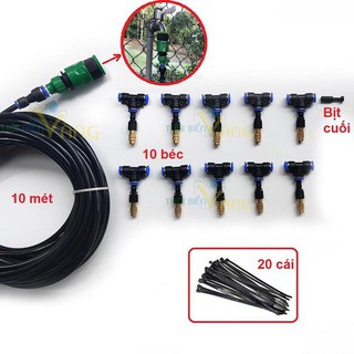 Bộ 10 béc phun sương đầu đồng gắn vòi nước
