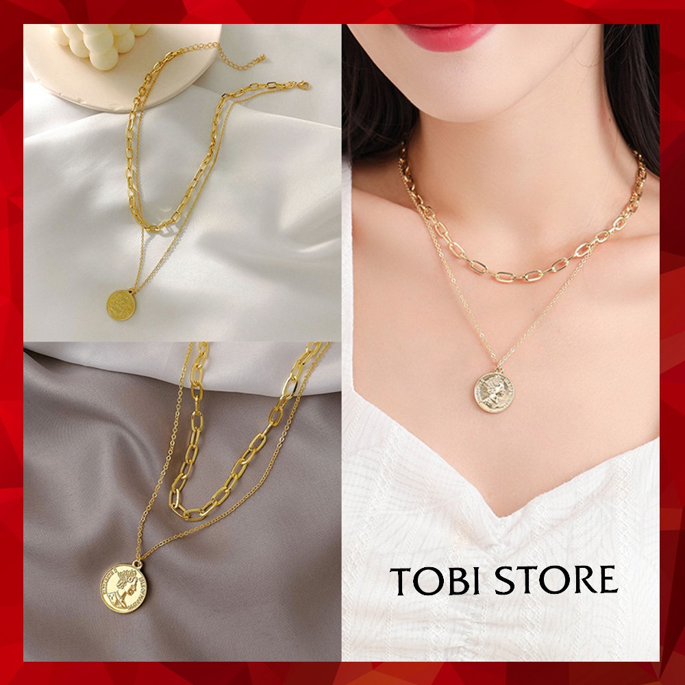 Vòng Cổ Nữ Dây Chuyền Chocker 02 Tầng Layer Vòng Cổ Đồng Xu Thời Trang Cá Tính Giá Rẻ NO SKU 30 - TOBI'SHOP