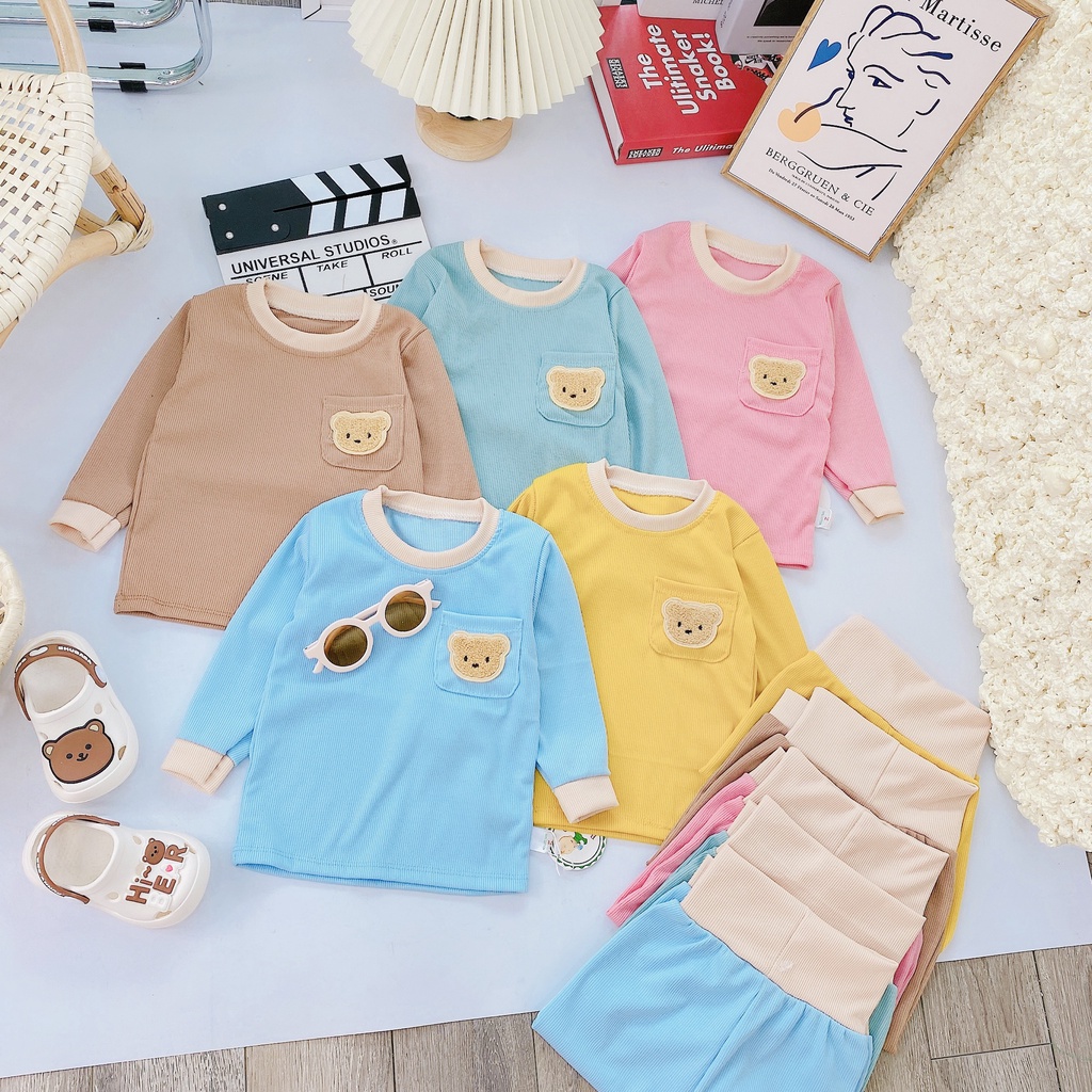 Bộ dài tay thu đông VẢI LEN TĂM cao cấp cho bé trai bé gái sơ sinh 5-15kg, nhiều màu lựa chọn