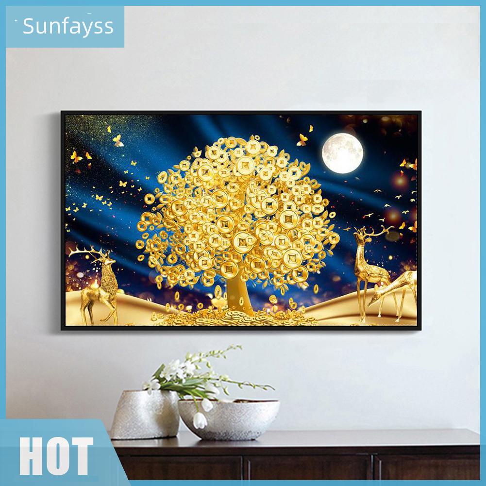 Bộ phụ kiện làm tranh đính đá DIY hình cây đồng tiền 5D dùng cho trang trí