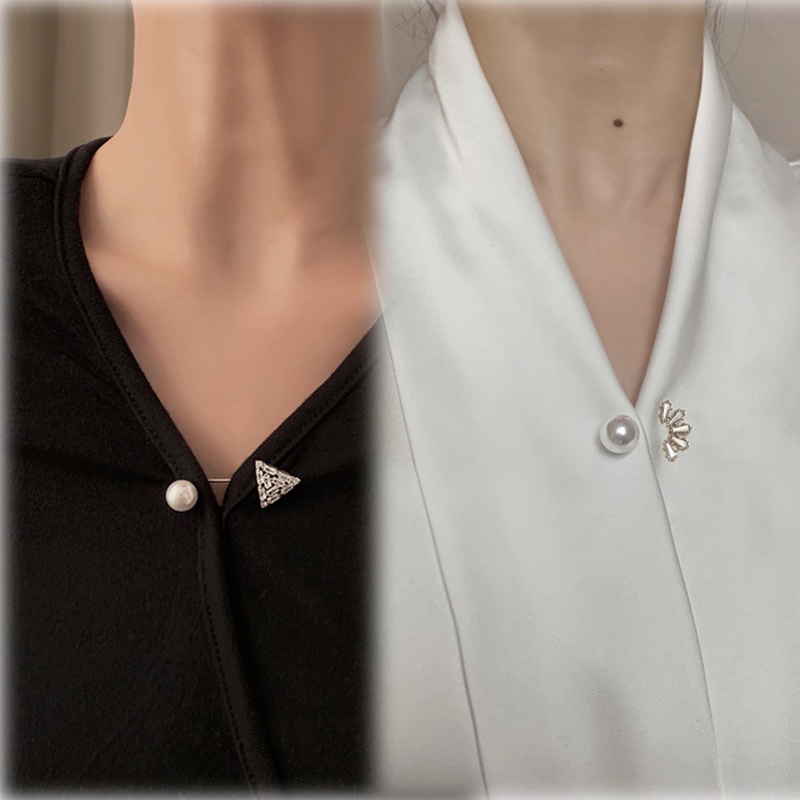 Ghim Cài Cổ Áo Ngọc Trai Nhân Tạo Chống Chói Cỡ Nhỏ Phụ Kiện Trang Trí Áo Cardigan Thời Trang Mới