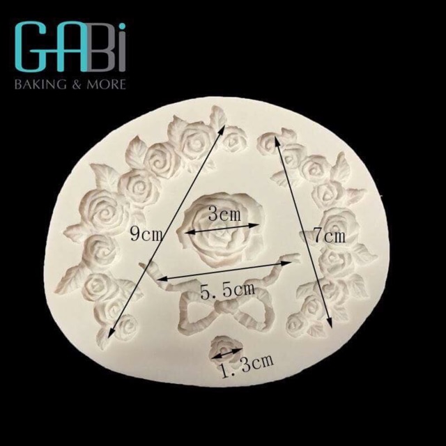 Khuôn fondant silicon hoa hồng + nơ