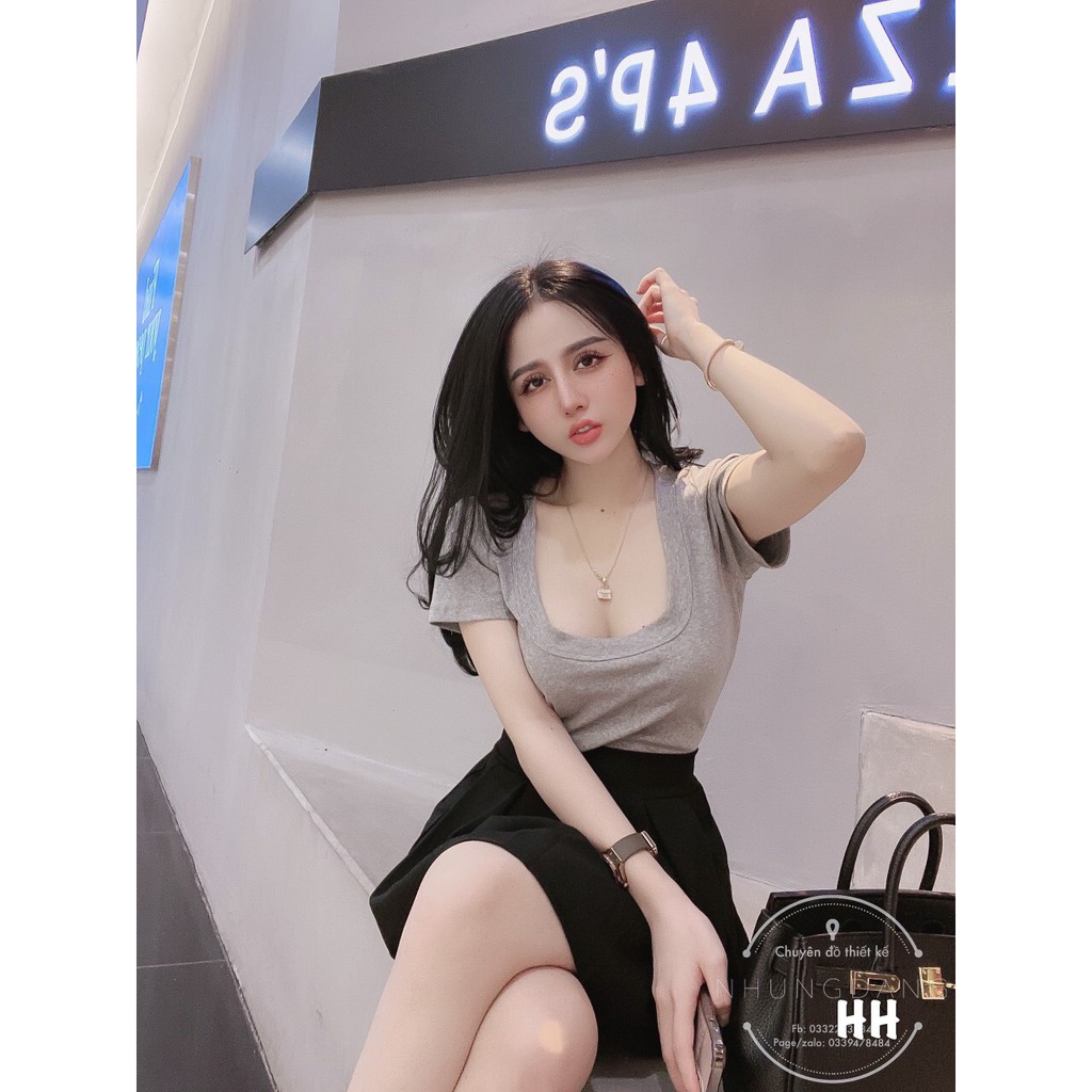 [BÁN SỈ] Áo Thun Cổ U Chất Cotton Zip Cộc Tay Dành Cho Nữ | BigBuy360 - bigbuy360.vn