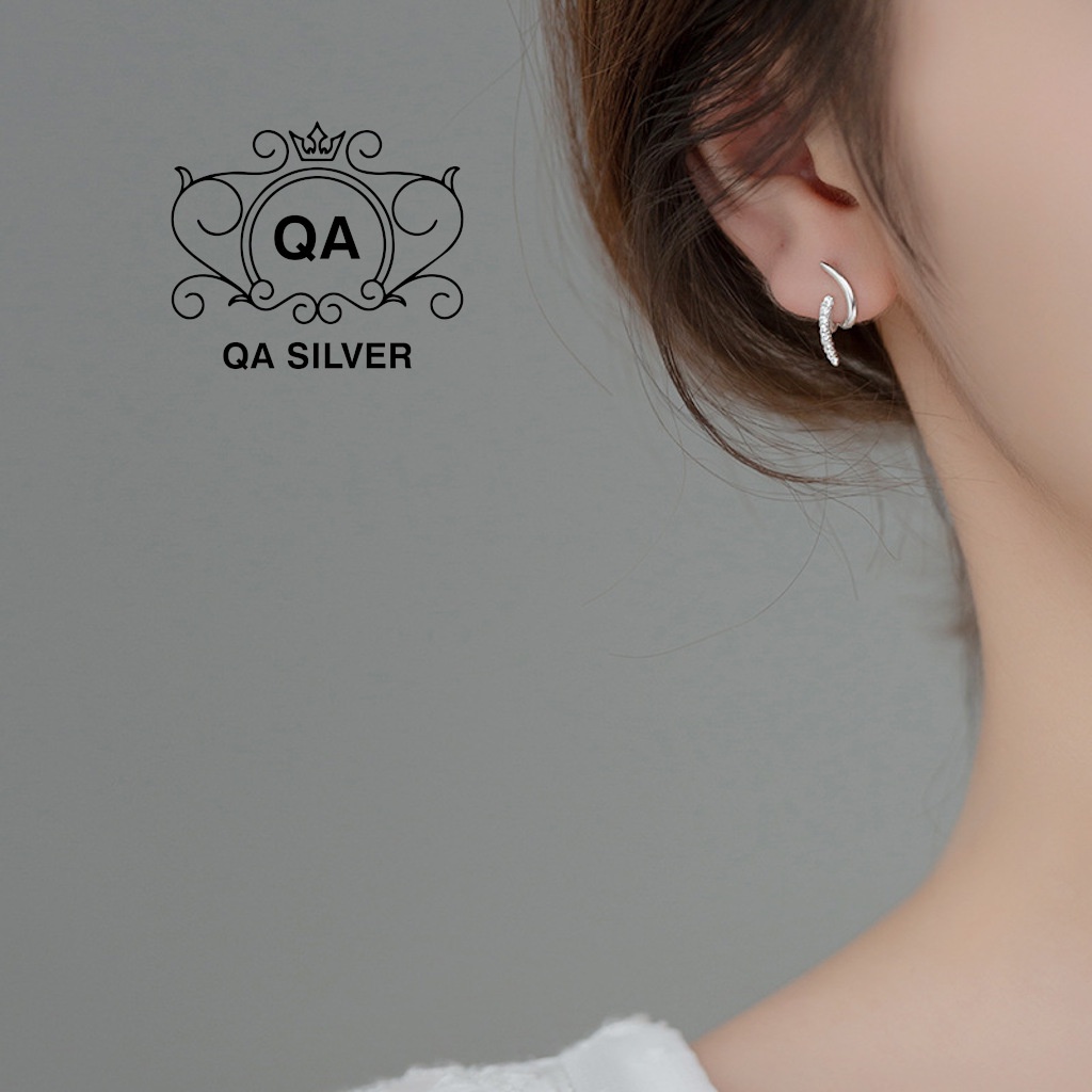 Khuyên tai bạc 925 cong kẹp vành đính đá bông tai bạc ôm vành S925 CURVE QA SILVER Earrings EA220409