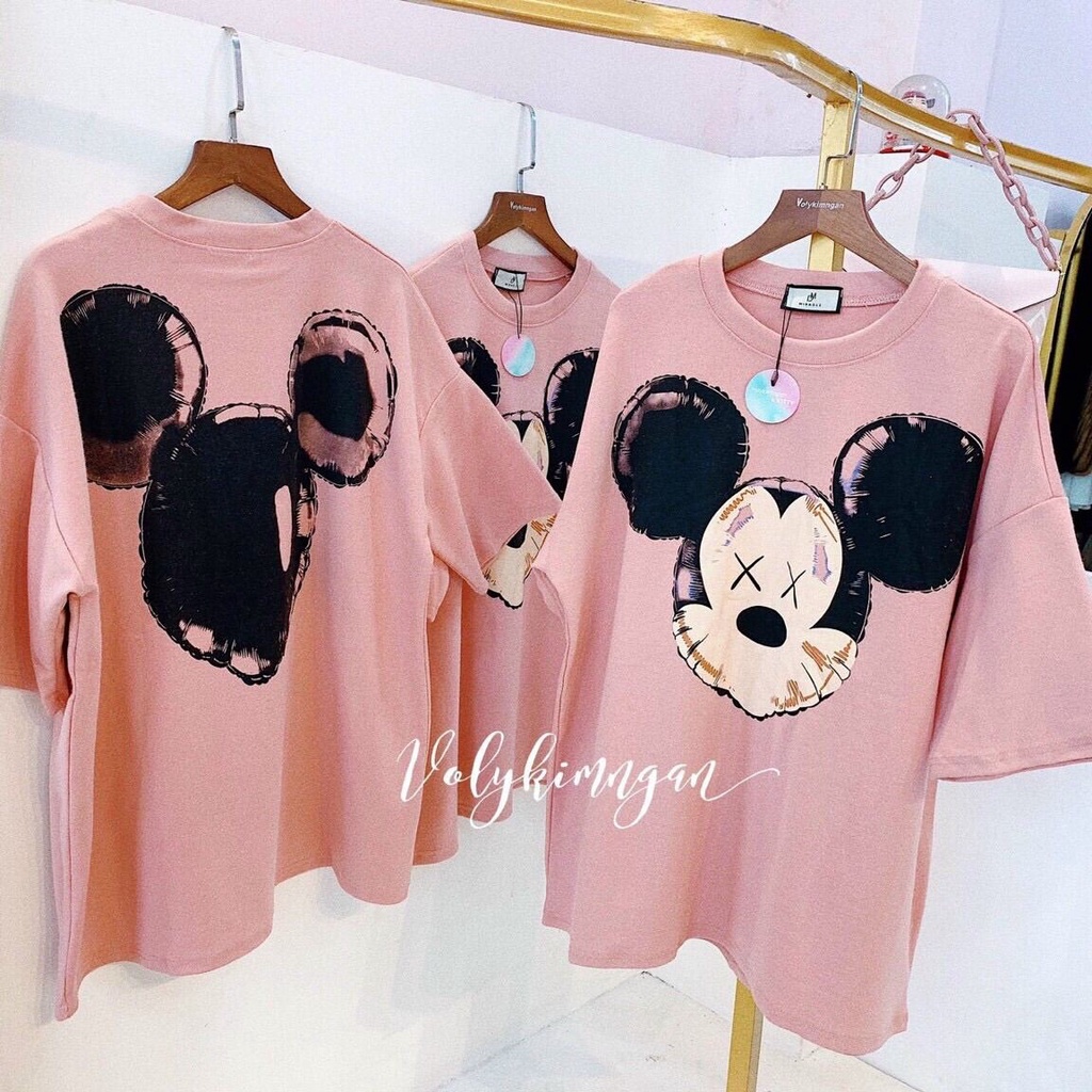 ÁO THun chuột mickey màu hồng xinh xẻo. Chất cotton 40-70kg quay máy thoải mái
