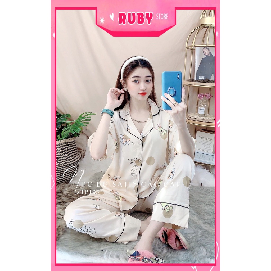 Đồ bộ nữ mặc nhà tay cánh dơi phom to chất satin cao cấp siêu mềm mát in họa tiết dễ thương TP103