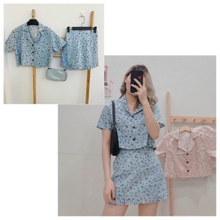 SET ÁO CROP + CHÂN VÁY HOA NHÍ