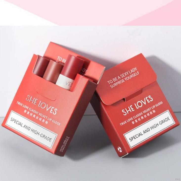 Set 4 thỏi son môi dạng lỏng SHE LOVES chống thấm nước kèm hộp đựng làm quà cho nữ 💄