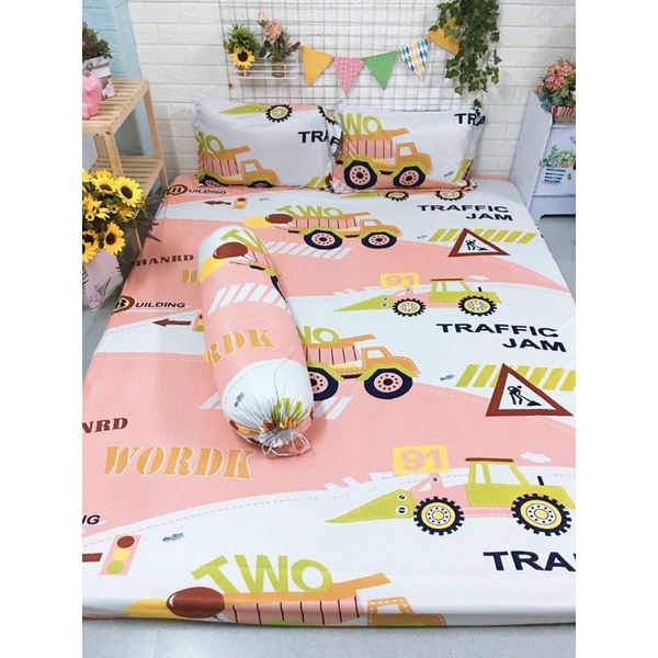 Bộ ga giường và vỏ gối Thun Hàn Xe Ô Tô cho bé