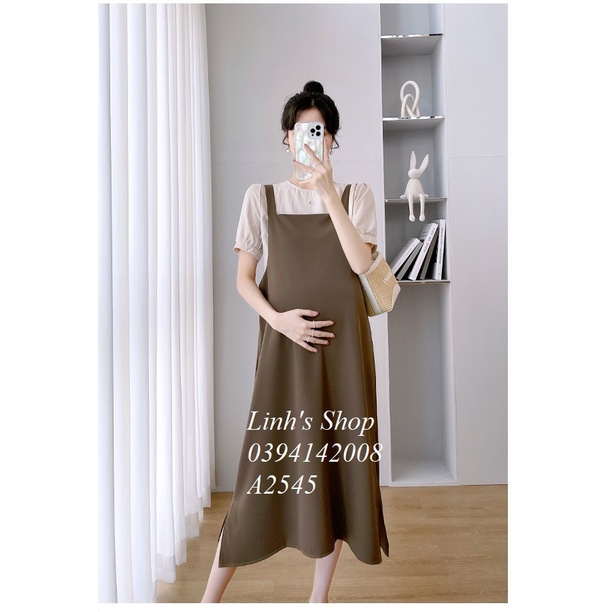 Váy Bầu Đầm Bầu Xinh Sơ Mi Liền A2545