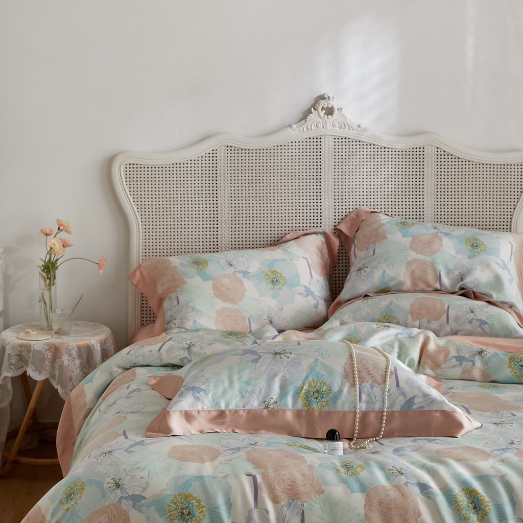 Bộ chăn ga gối cao cấp 100%Tencel 100s Họa tiết hoa hồng art 2023, chất liệu siêu mềm mát mịn