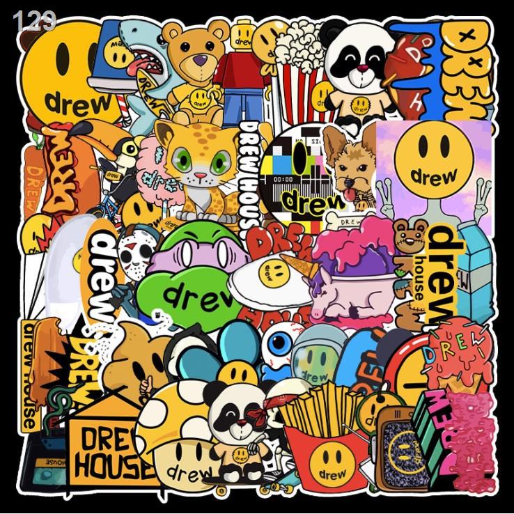 Sticker thương hiệu Drew nhiều họa tiết chống nước, dán trang trí laptop, mũ bảo hiểm, vali, xe ga