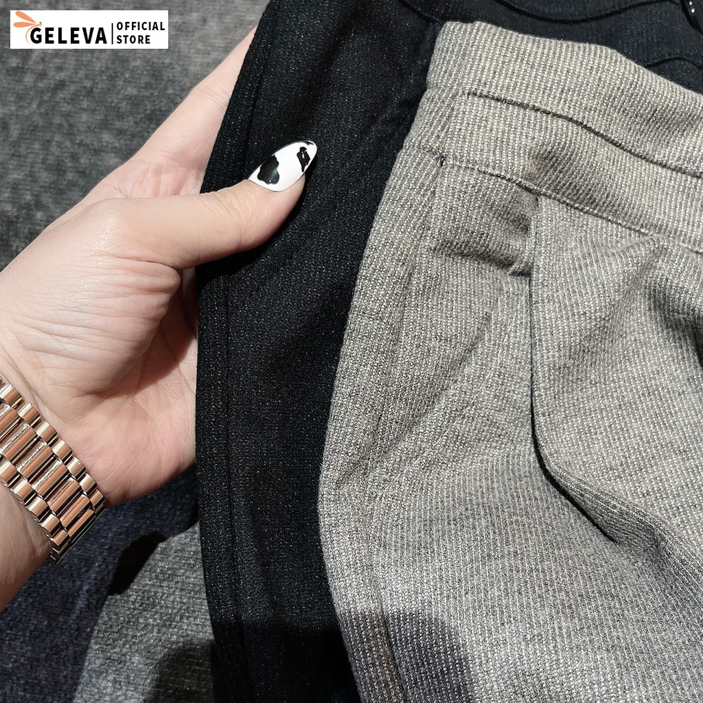 Quần tây baggy nữ dạ đi học đi làm công sở mùa thu đông ấm áp cạp chun, Quần vải nữ dáng dài màu đen nâu Geleva GE912 | BigBuy360 - bigbuy360.vn
