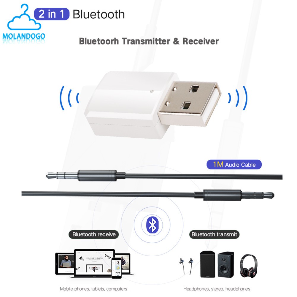 USB kết nối tai nghe TV/máy tính bằng bluetooth V5.0 kèm dây cáp aux 3.5mm và phụ kiện | BigBuy360 - bigbuy360.vn