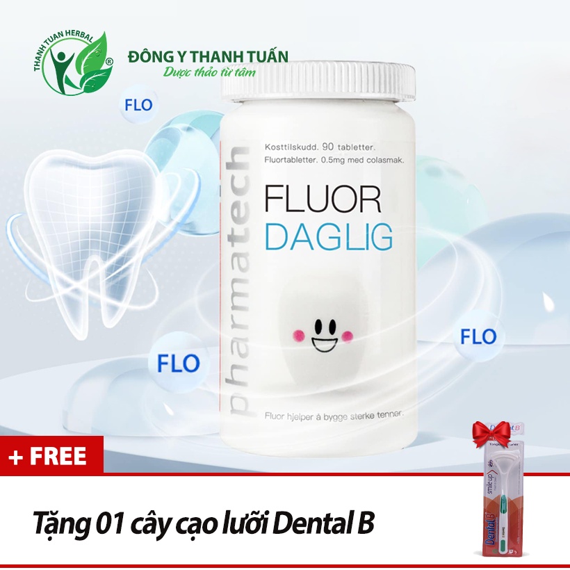 Hộp 90 Viên ngậm chống sâu răng Fluor Daglig hoặc 30 Viên ngậm nha khoa BioGaia ProDentis + tặng cây cạo lưỡi