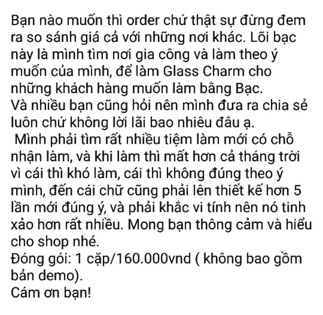 Lõi bọc Charm Resin bằng Bạc 100% khắc chữ cực đẹp dùng trong Resin Handmade