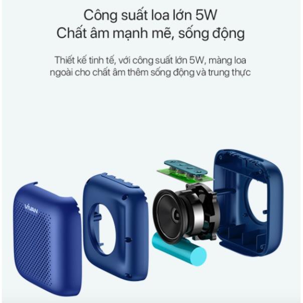 12.12 Hot Deals- Loa TWS Bluetooth 5.0 VIVAN Chống Nước IPX5 Công suất 5W 1800mAh Playtime đến 10H -VS1