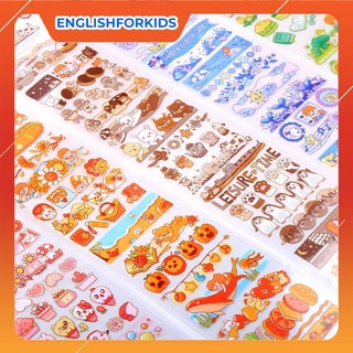 miếng dán washi sticker in họa tiết đáng yêu trang trí sổ vở chữ nhật dài