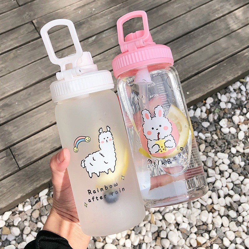 Bình Nước Thủy Tinh 500ml Kèm Ống Hút Và Có Quai Xách Siêu Đáng Yêu