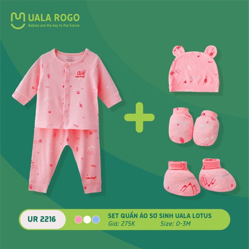 Bộ sơ sinh UALA ROGO vải petit full mũ bao tay chân siêu mềm [ babyboo]