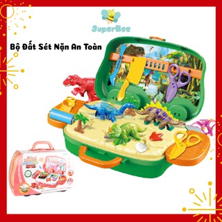Bộ Đất Nặn An Toàn Cho Bé Sẵn Khuôn Mô Hình Thế Giới Khủng Long, Đồ Chơi Đất Sét, Vali Có Quai Xách Kèm Bánh Xe
