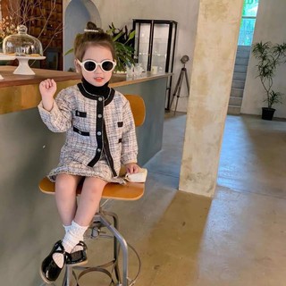 Set dạ tweed cho bé gái