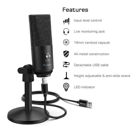 FIFINE K670B - HÀNG CHÍNH HÃNG - Mic thu âm để bàn cổng USB dành cho Máy tính