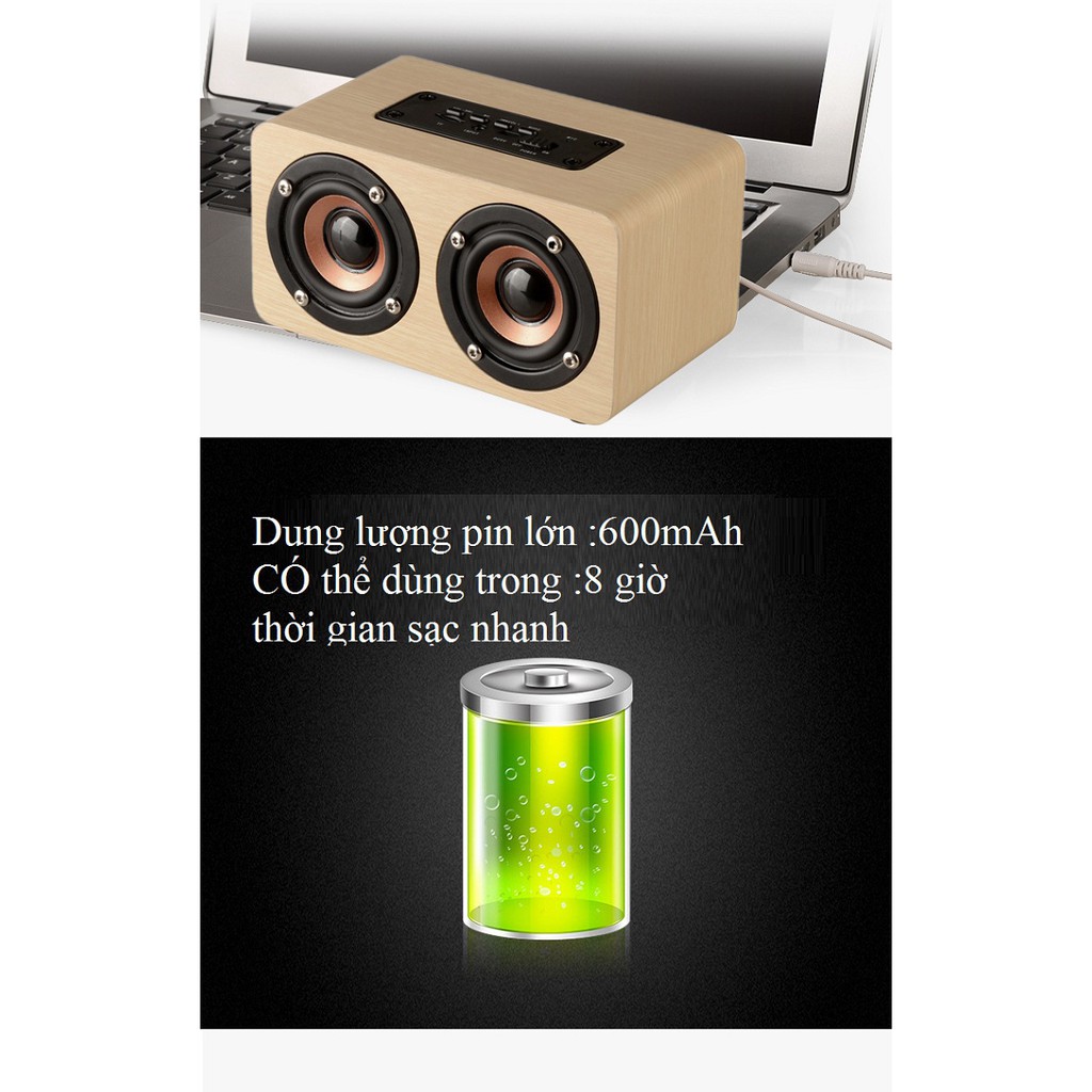 Loa nghe nhạc - loa bluetooth vân gỗ phong cách Bắc Âu hỗ trợ đọc thẻ nhớ âm thanh nổi HIFI siêu trầm W5