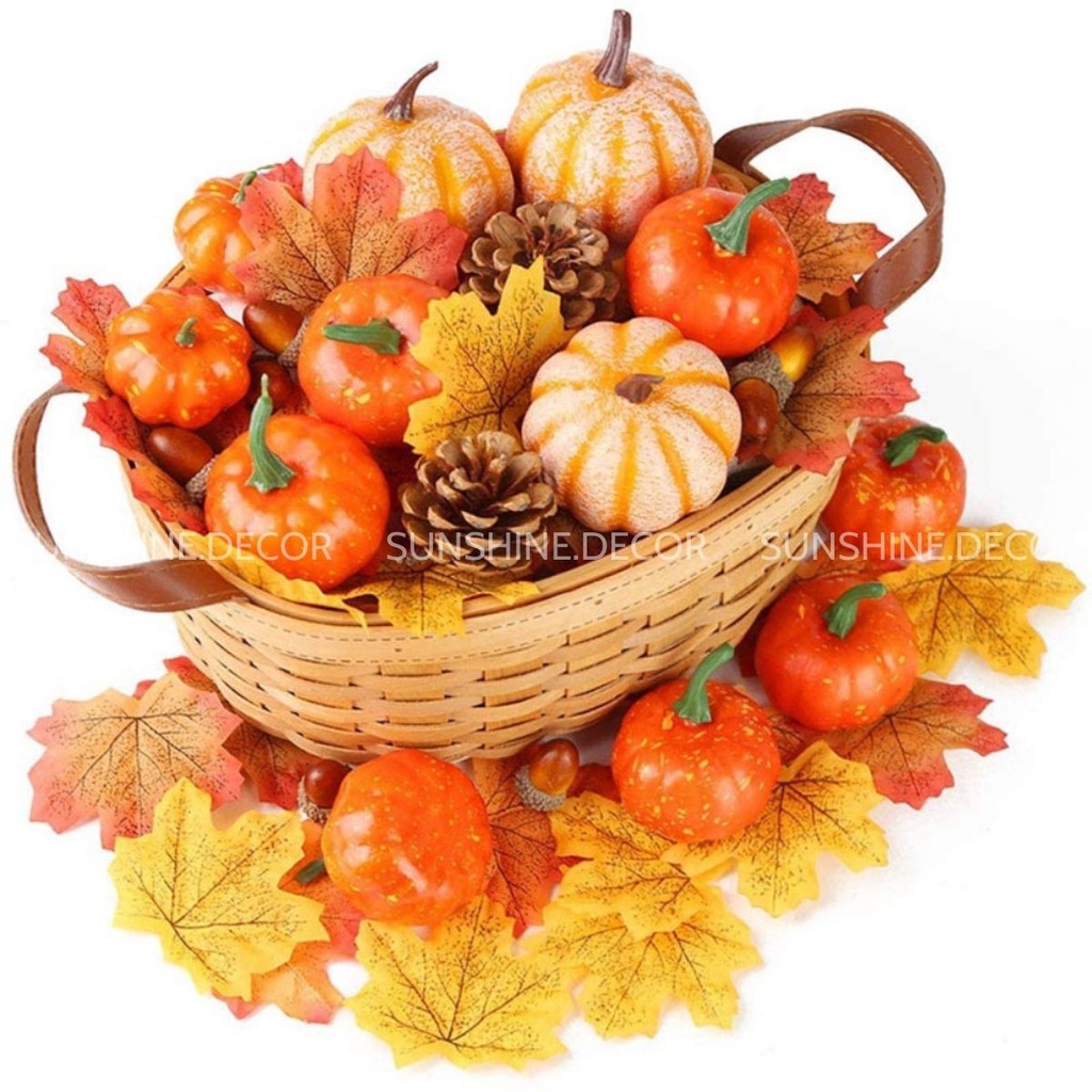Quả bí ngô giả trang trí bình hoa, decor lễ hội Halloween