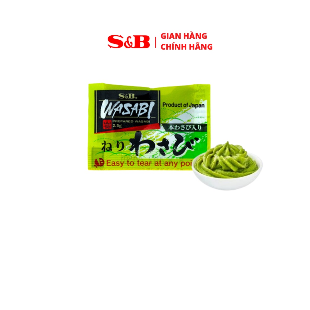 Mù Tạt Wasabi S&B sachet - S&B Prepared Wasabi Sachet Hương Cay Nồng Dạng Túi 1.25kg (Túi/500gói)