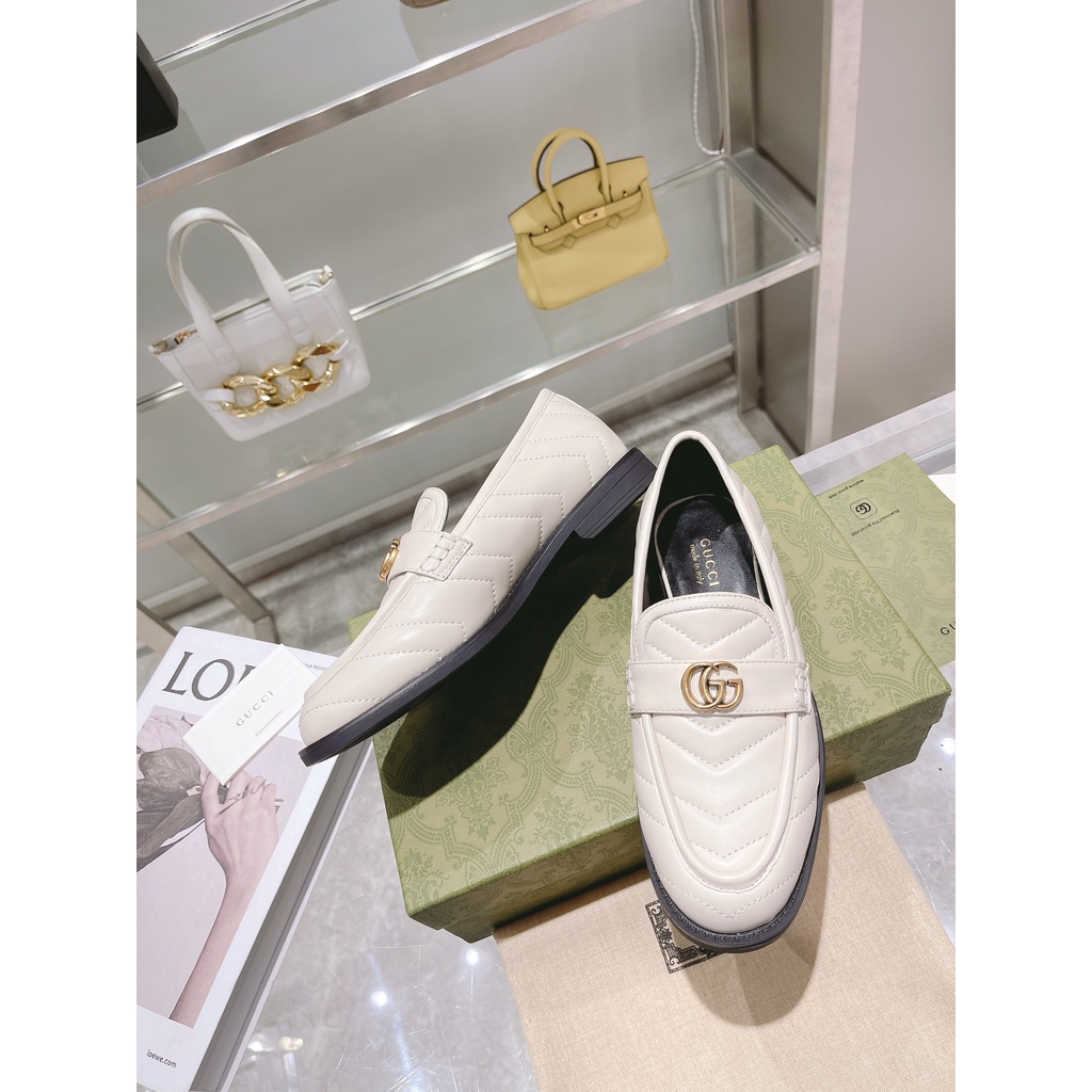 Giày lười nữ da thật cao cấp GUCCI GG GC đường vân cùng kiểu dáng cổ điển
