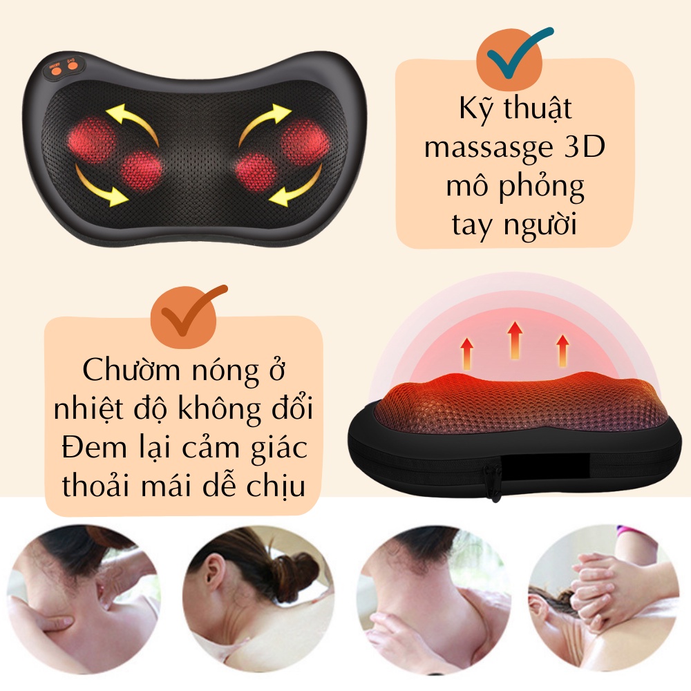 Gối massage 3Dđa năng CTFAST 016, công nghệ nhiệt hồng ngoại giảm đau cổ, vai, lưng