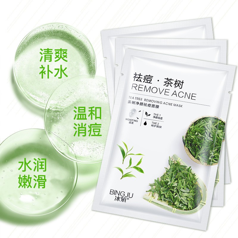 Mặt Nạ Tràm Trà Teatree Removing Acne Mask Chiết Xuất Từ Lá Trà Xanh Bingju-W93-B06T2