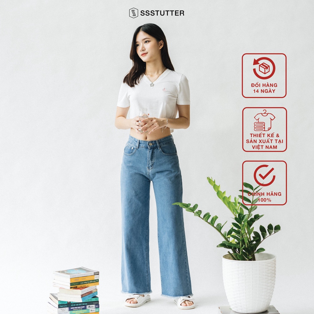 Quần jean nữ SSSTUTTER ống rộng cạp cao Straight Jeans ver.2