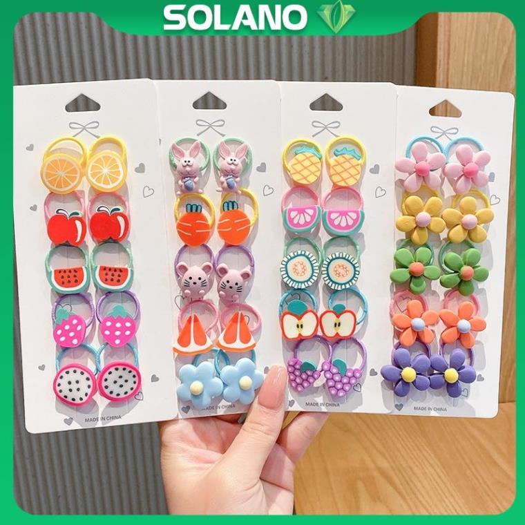 Dây buộc tóc SOLANO dây chun buộc tóc set 10 buộc nỉ hoa quả Hàn Quốc cho bé gái, bạn nữ FAH-001414