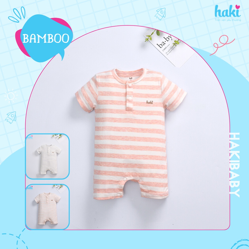 Set body đùi kẻ cổ trụ bé trai bé gái vải sợi tre cao cấp HAKI BB033