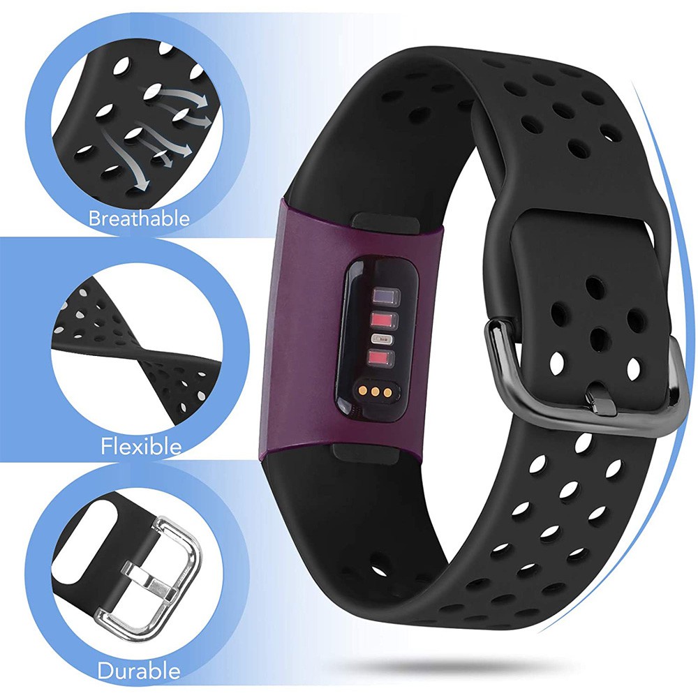 Dây đeo silicone mềm thoáng khí cho đồng hồ thông minh Fitbit Charge 4/Charge 3